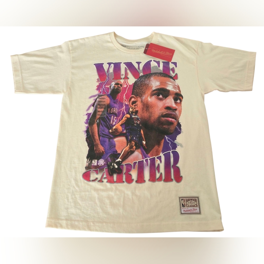 Mitchell & Ness Vince Carter Graphic Shirt Cream & Purple Men's Size Medium
